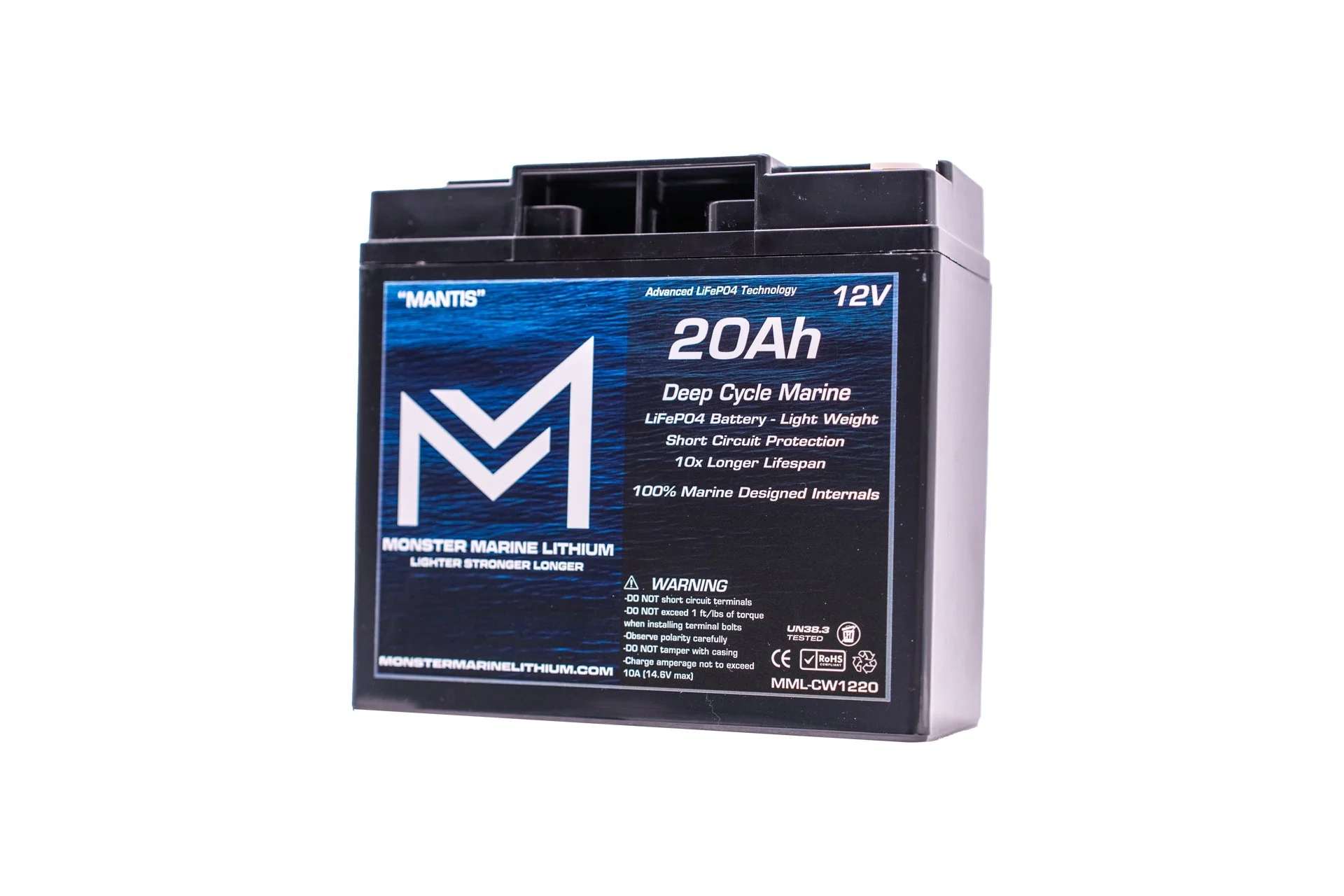 12v 20Ah Deep Cycle Lithium Marine Battery "MANTIS" - Image 3