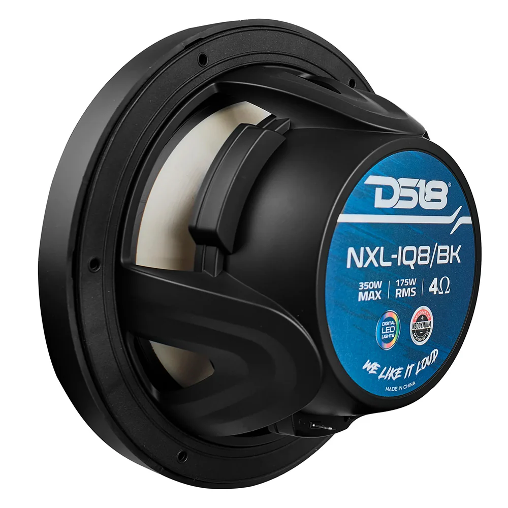 DS18 8" 2-Way Coaxial Marine Speakers w/Digital LED Lights  Bullet Tweeter - Black - 175W, 4-Ohm [NXL-IQ8/BK] - Image 3
