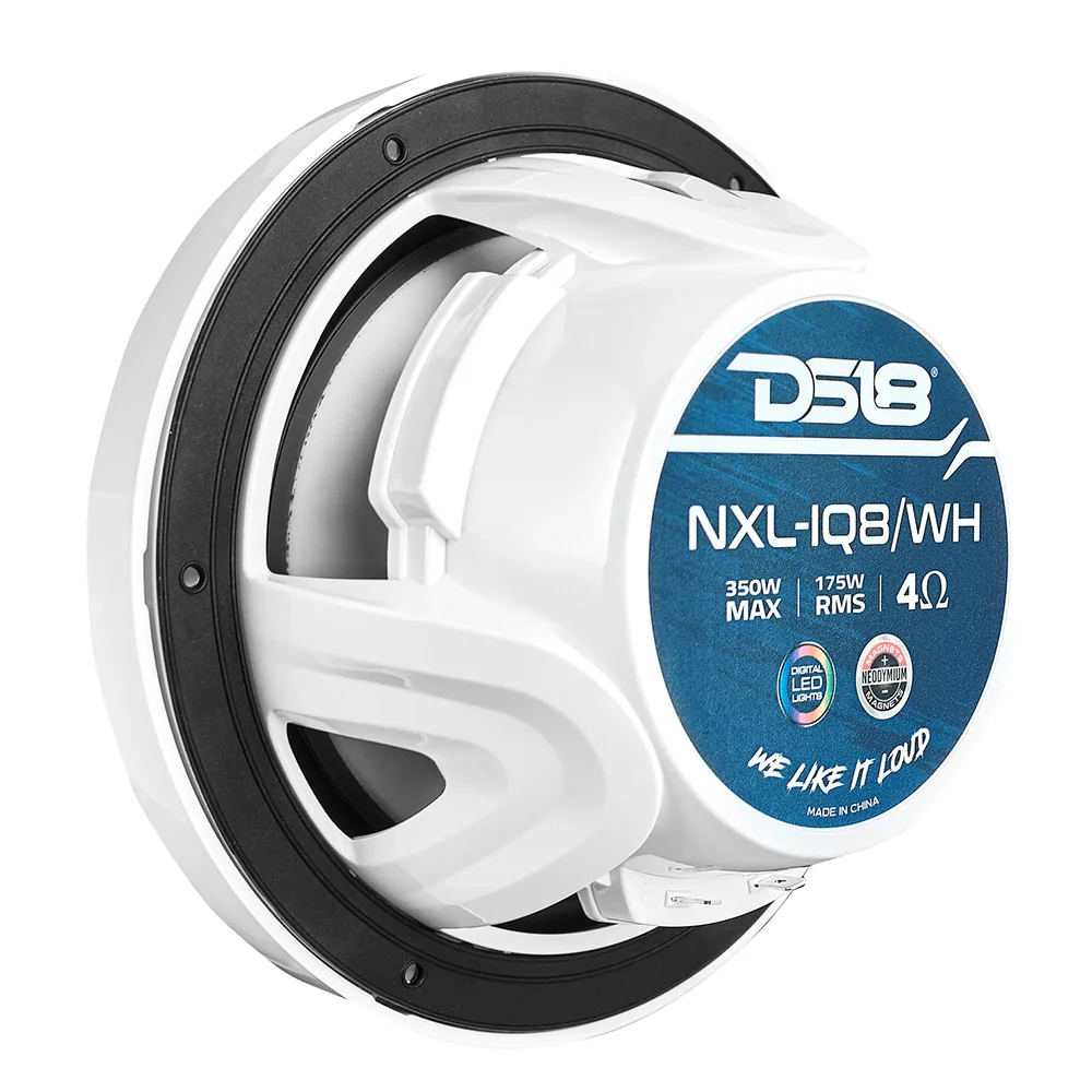 DS18 8" 2-Way Coaxial Marine Speakers w/Digital LED Lights  Bullet Tweeter - White - 175W, 4-Ohm [NXL-IQ8/WH] - Image 3