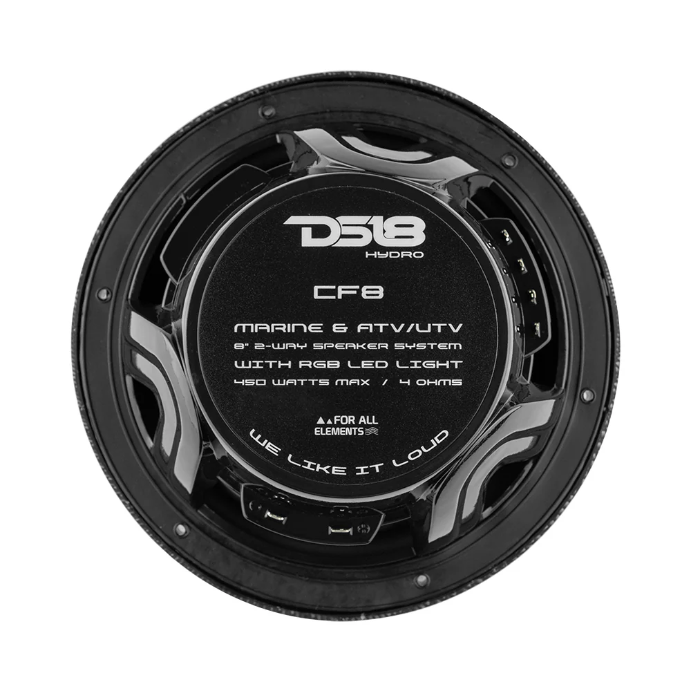 DS18 HYDRO 8" 2-Way Marine Speakers w/RGB LED Lights - 125W RMS, 4-Ohm - Black Carbon Fiber [CF-8M] - Image 4