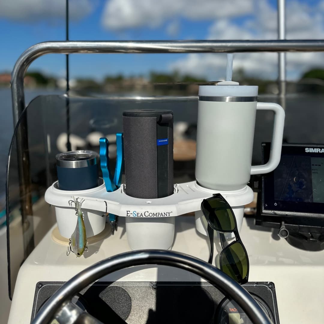 E-Sea Caddy Pro- Multi Cup Suction Mounted Drink Holder-White - Image 3
