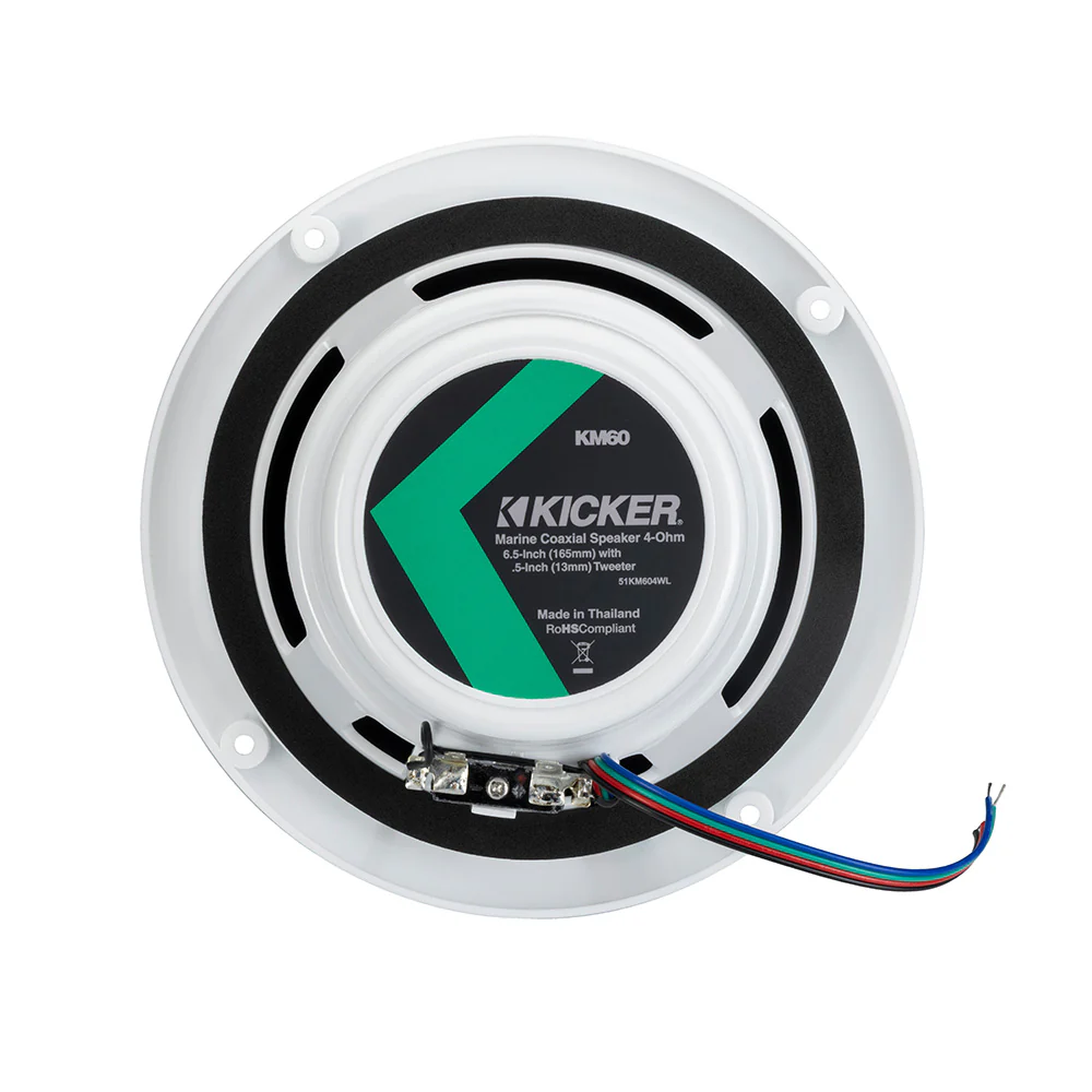 KICKER KM60 6.5" Marine Coaxial Speakers w/1/2" Tweeters - 4 OHM - White w/RGB LEDs [51KM604WL] - Image 4
