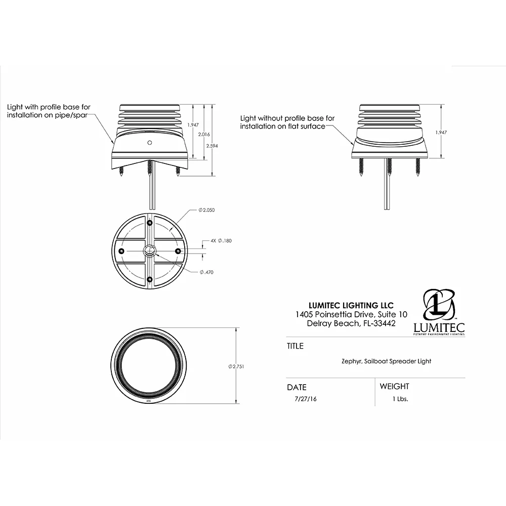 Lumitec Zephyr LED Spreader/Deck Light -Brushed, Black Base - White Non-Dimming [101326] - Image 3