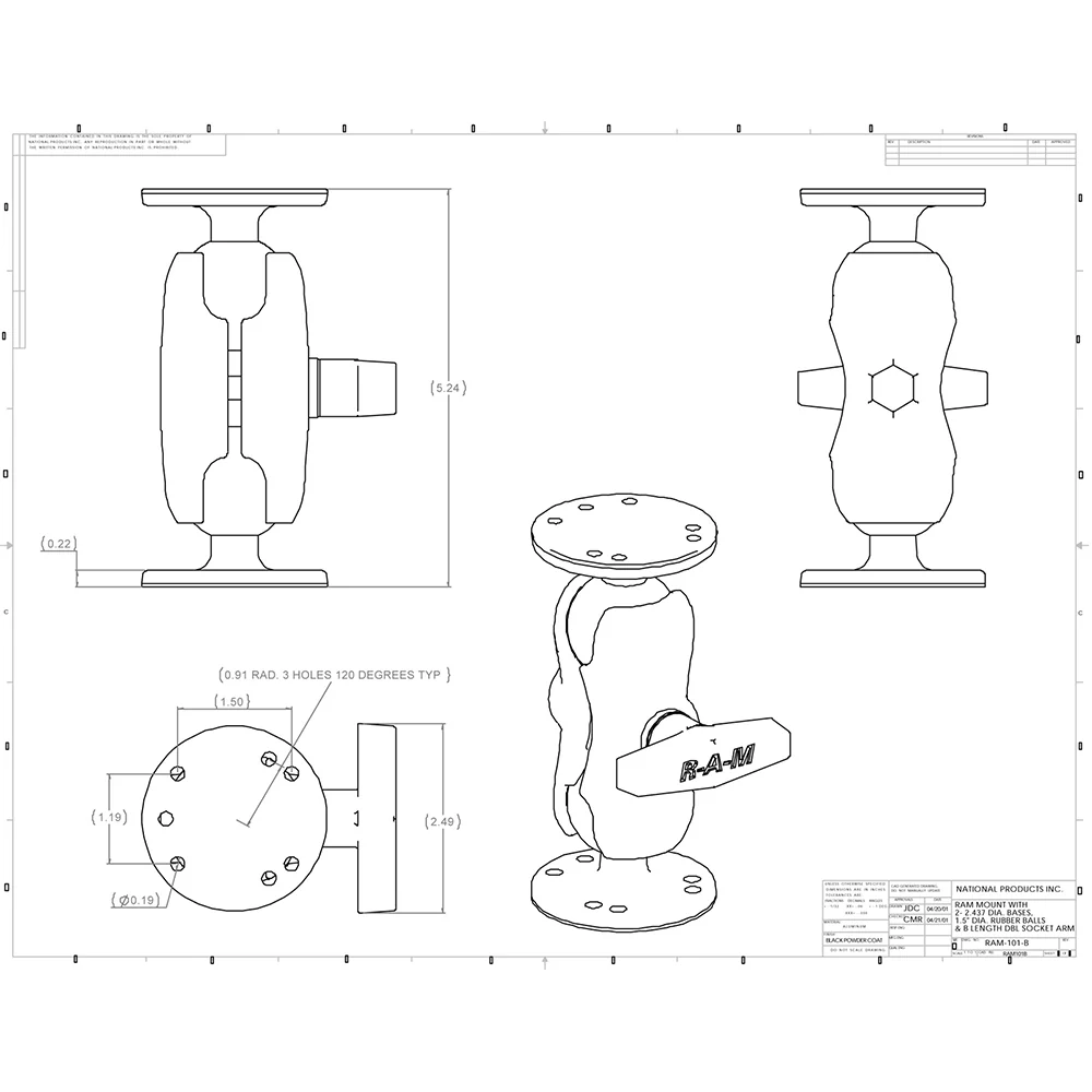 RAM Mount 1.5" Ball Mount w/Short Double Socket Arm & 2/2.5" Round Bases [RAM-101U-B] - Image 2