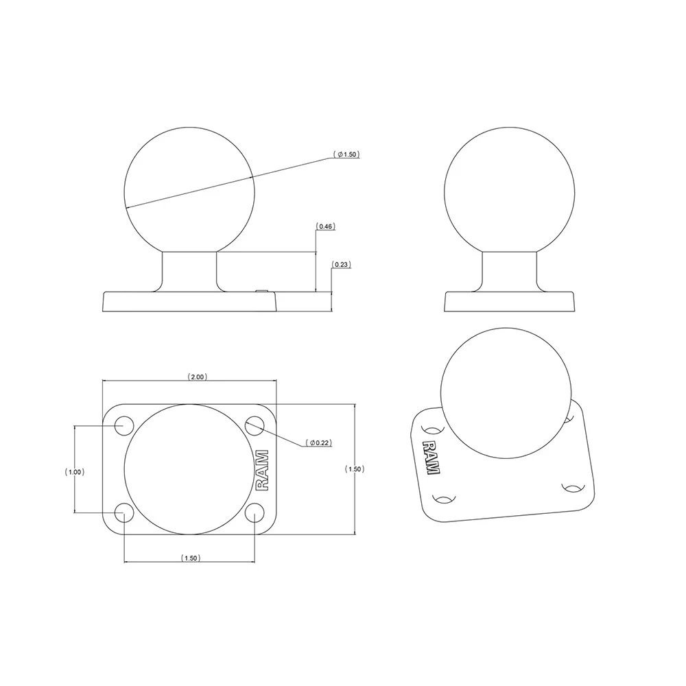 RAM Mount 1.5" x 2" Rectangle Base w/1.5" Ball [RAM-202U-152] - Image 2