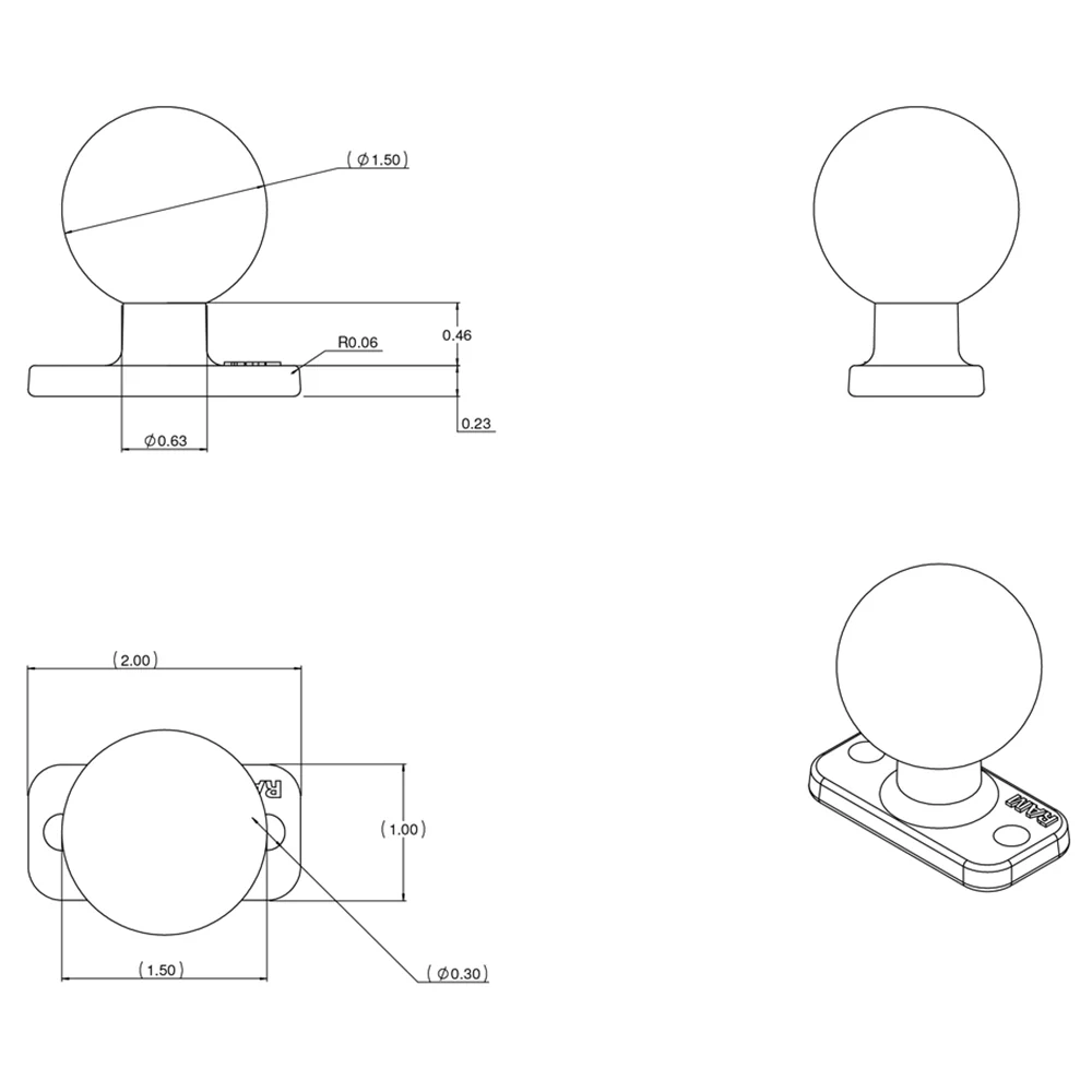 RAM Mount 1" x 2" Rectangle Base w/1.5" Ball [RAM-202U-12] - Image 2
