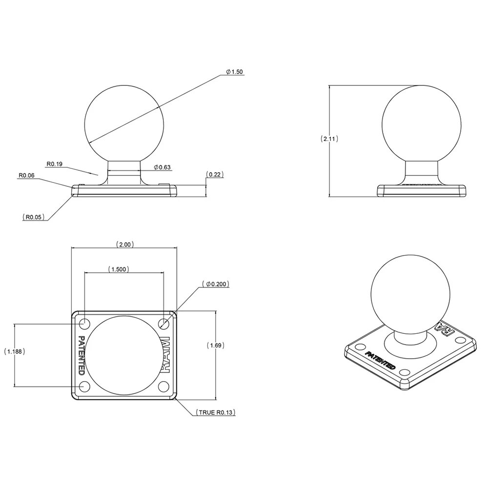 RAM Mount 2" x 1.7" Base w/AMPs Hole Pattern & 1.5" Ball [RAM-347U] - Image 3
