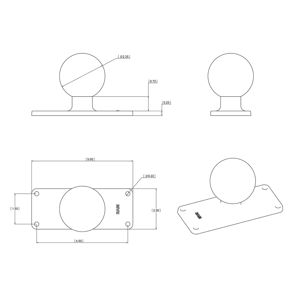 RAM Mount 2" x 5" Rectangle Base w/2.25" Ball [RAM-D-202U-25] - Image 2