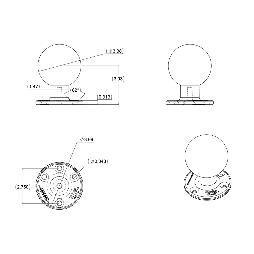 RAM Mount 3.68" Round Base w/3-3/8" E Size Ball [RAM-E-202U] - Image 2