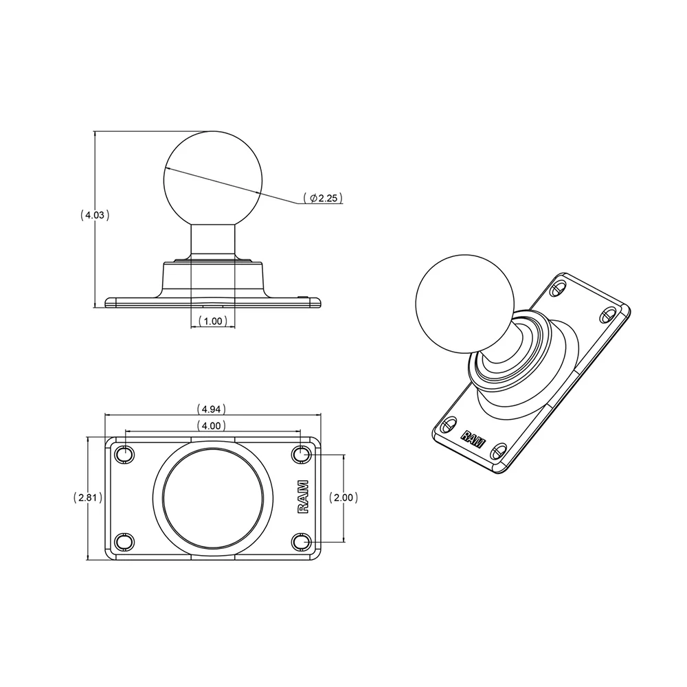 RAM Mount 50mm x 100mm Half VESA Plate Adapter w/D Size 2.25" Ball [RAM-D-243U] - Image 2