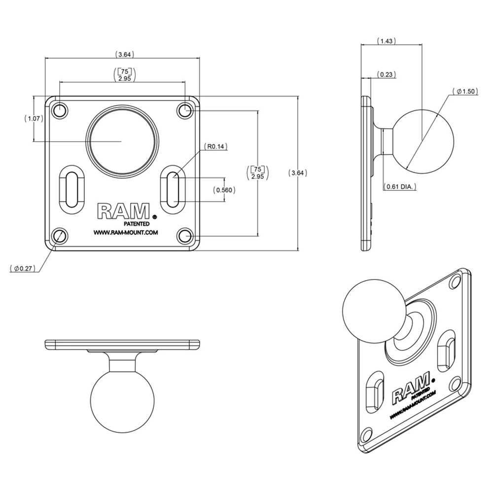 RAM Mount 75mm x 75mm VESA 3.625" Plate w/1.5" Diameter Ball [RAM-2461U] - Image 4