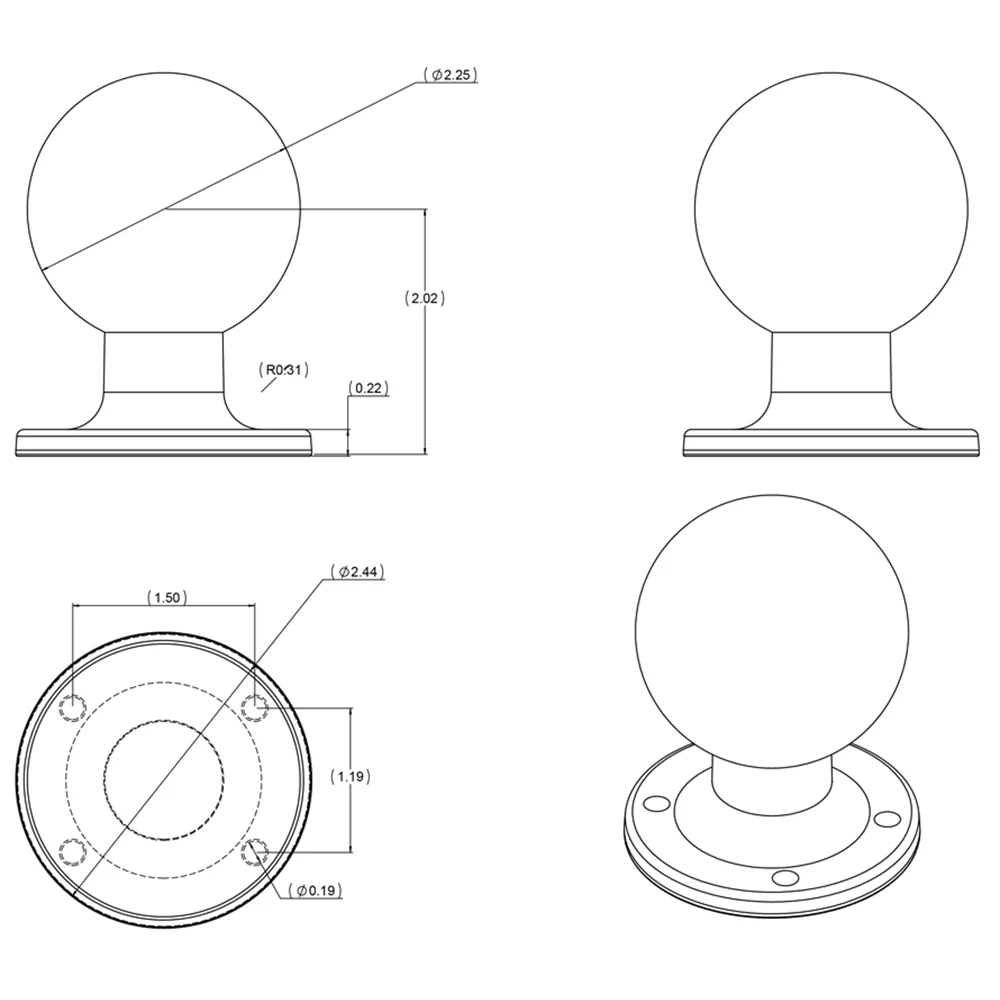 RAM Mount D Size 2.25" Ball on Round Plate w/AMPS Hole Pattern [RAM-D-254U] - Image 2