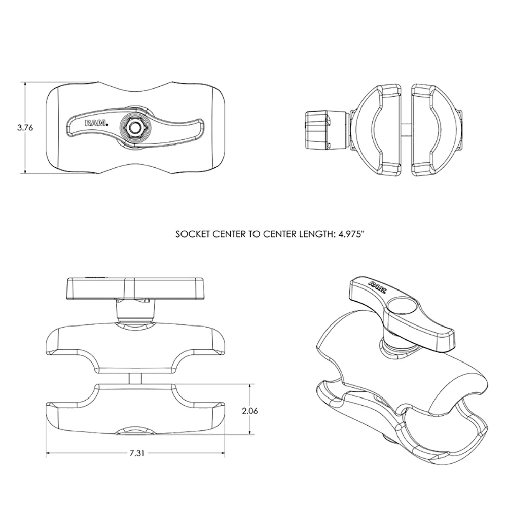 RAM Mount Double Socket Short Arm f/3-3/8" E Size Ball Base [RAM-E-201U-D] - Image 2