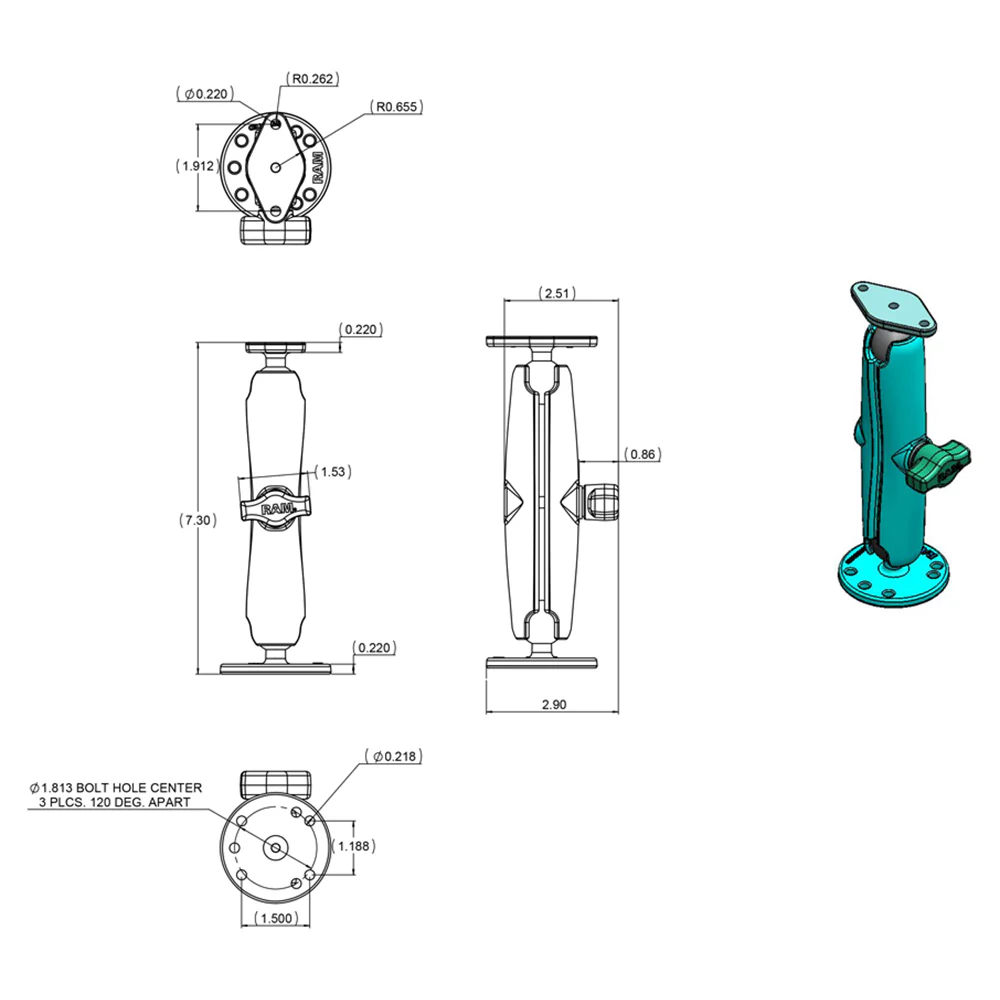 RAM Mount Flat Surface Mount Long Arm w/Diamond Base [RAM-B-138U-C] - Image 2