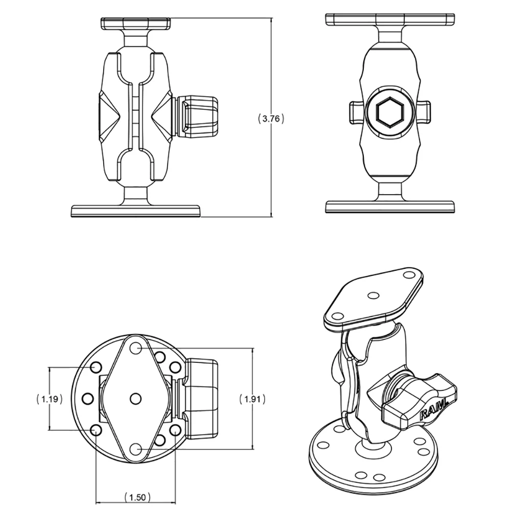 RAM Mount Flat Surface Mount Short Arm w/Diamond Base [RAM-B-138U-A] - Image 2