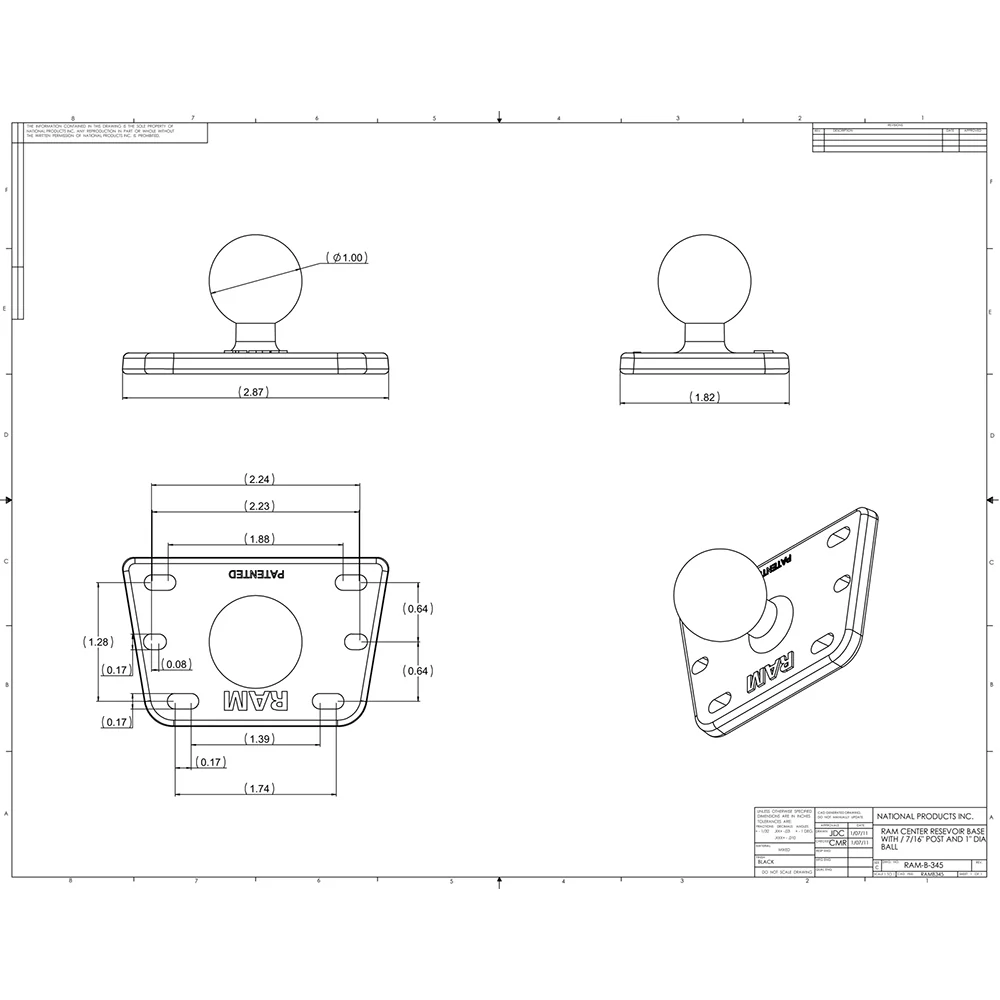 RAM Mount Motorcycle Brake/Clutch Cover w/1" Ball [RAM-B-345U] - Image 2