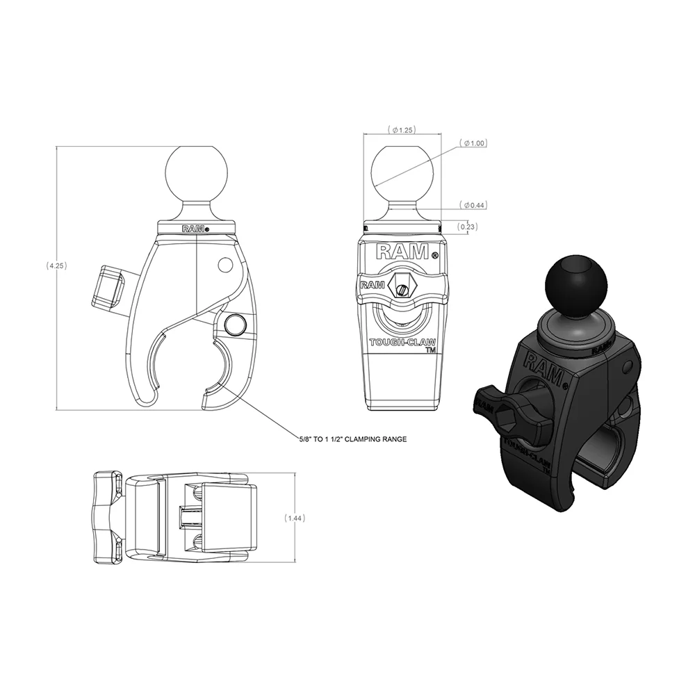RAM Mount Small Tough-Claw w/1" Rubber Ball [RAP-B-400U] - Image 4