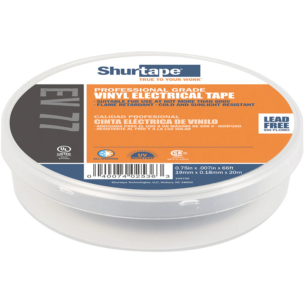 Shurtape EV 077B Professional Grade Black Electrical Tape f/Insulating  Splicing - 3/4" x 66' - 10-Pack [104706] - Image 2