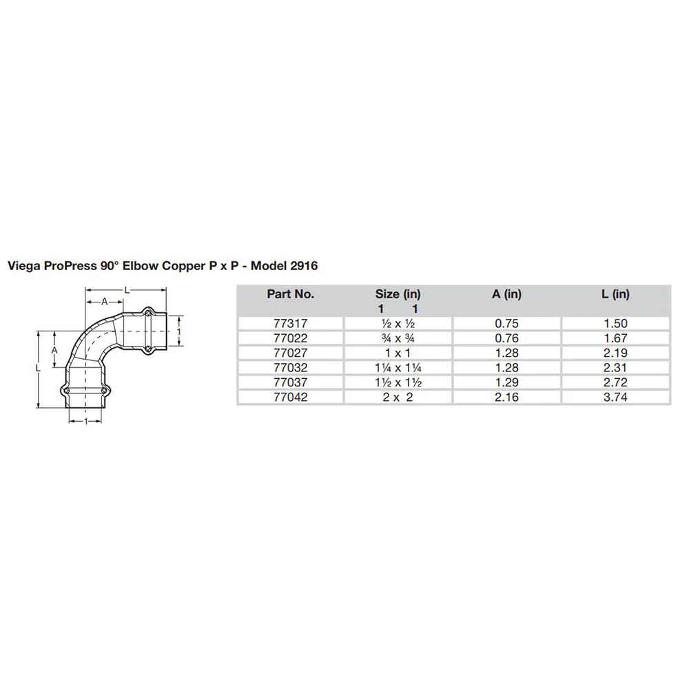 Viega ProPress 1-1/2" - 90 Copper Elbow - Double Press Connection - Smart Connect Technology [77037] - Image 2