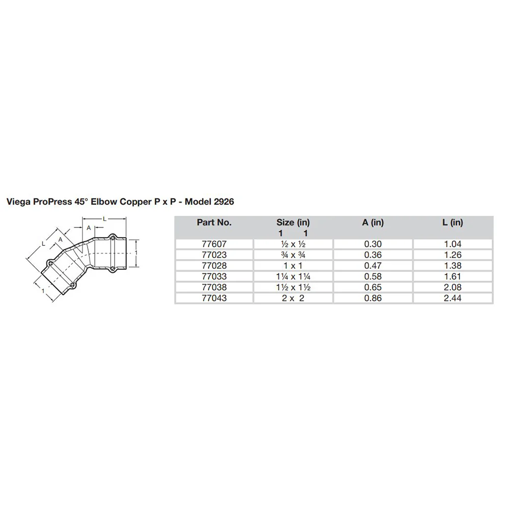 Viega ProPress 1/2" - 45 Copper Elbow - Double Press Connection - Smart Connect Technology [77607] - Image 2