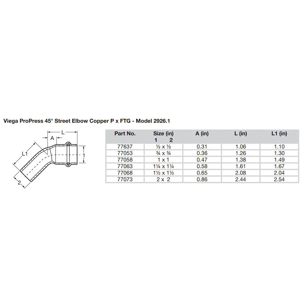 Viega ProPress 1" - 45 Copper Elbow - Street/Press Connection - Smart Connect Technology [77058] - Image 2