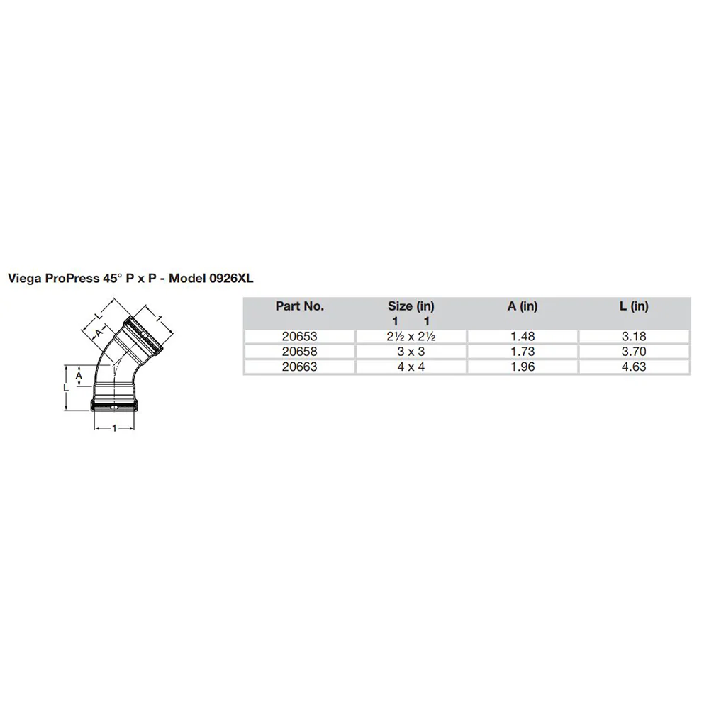 Viega ProPress 2-1/2" - 45 Copper Elbow - Double Press Connection - Smart Connect Technology [20653] - Image 2