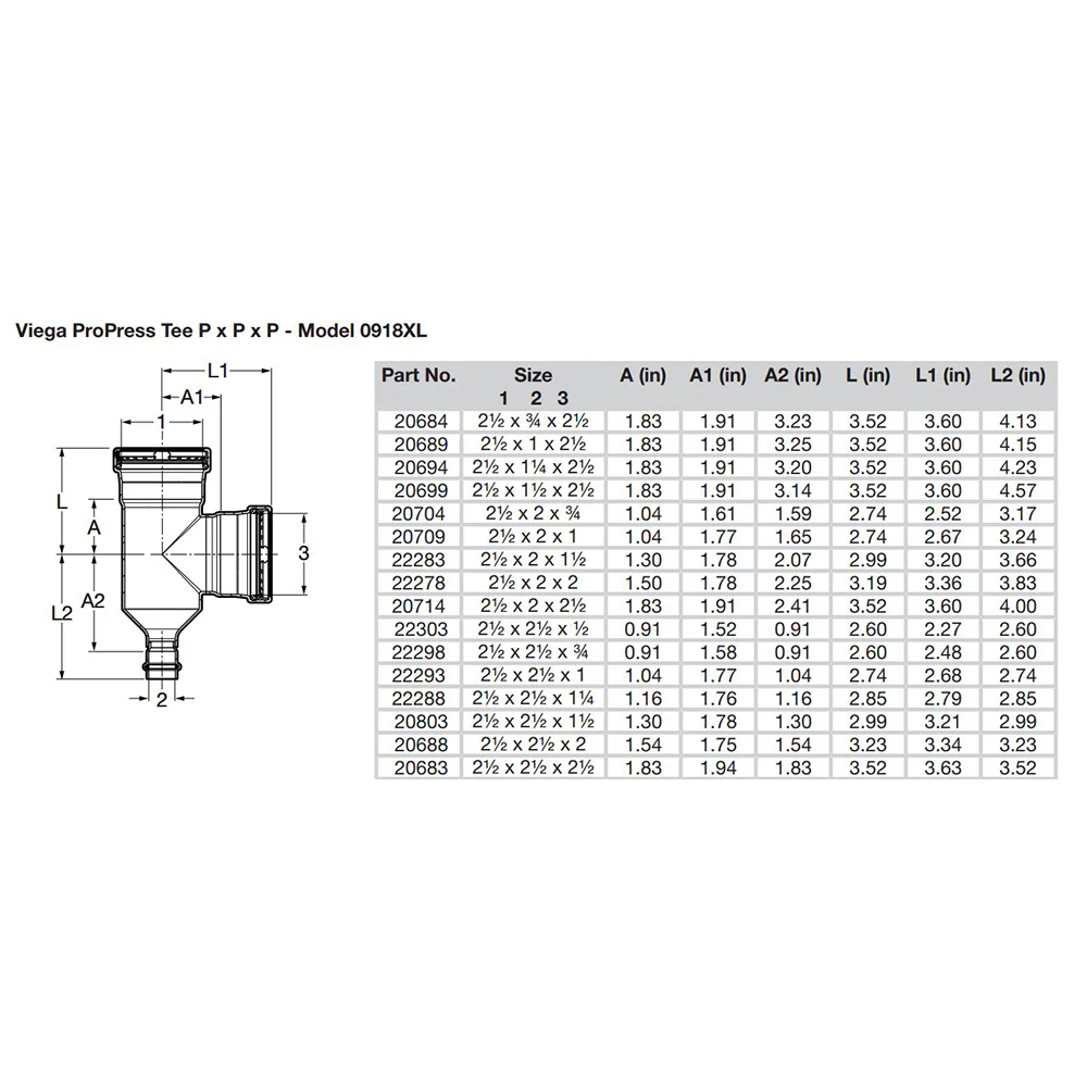 Viega ProPress 2-1/2" Copper Tee - Triple Press Connection - Smart Connect Technology [20683] - Image 2