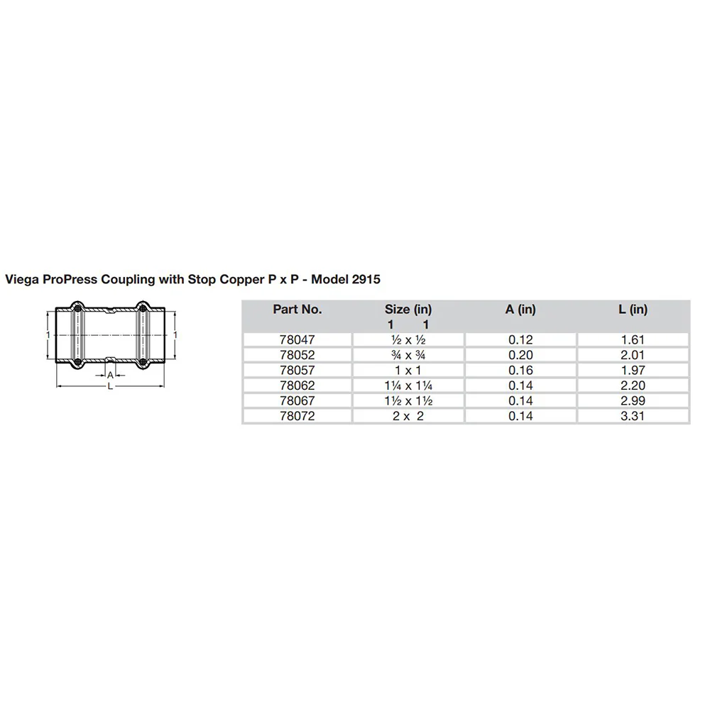 Viega ProPress 3/4" Copper Coupling w/Stop - Double Press Connection - Smart Connect Technology [78052] - Image 2