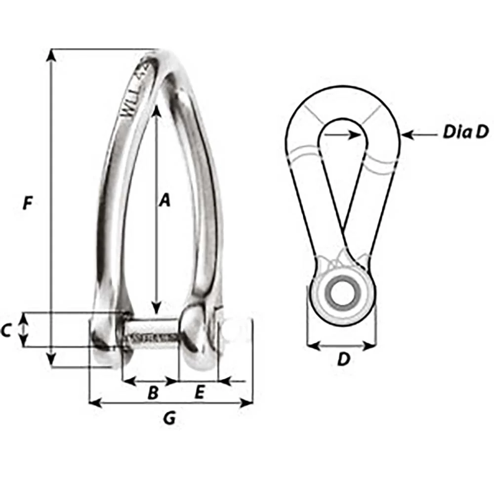Wichard Captive Pin Twisted Shackle - Diameter 6mm - 1/4" [1423W] - Image 2