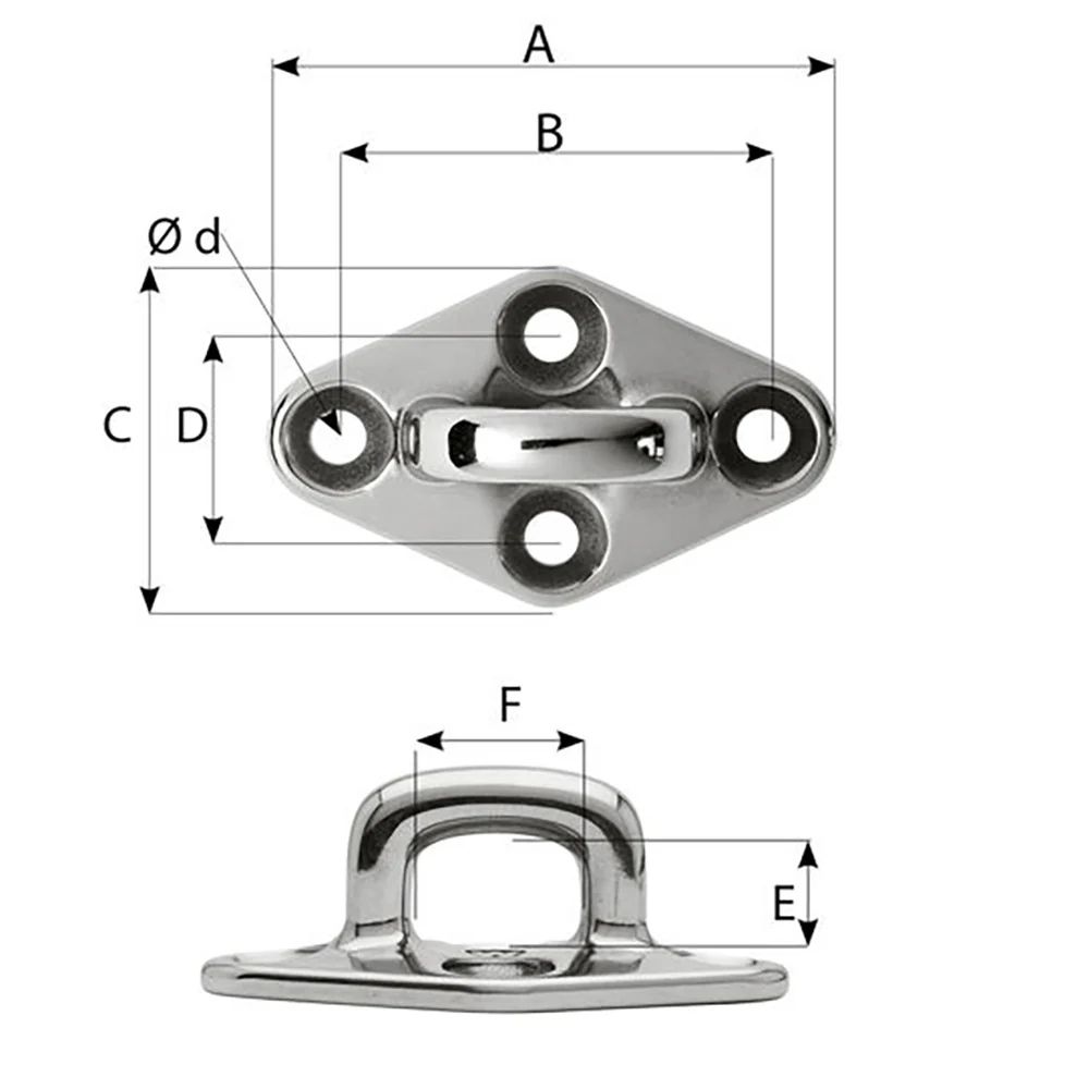 Wichard Diamond Pad Eye - Square - 60mm Length (2-23/64") - M5 Screw [6654W] - Image 2