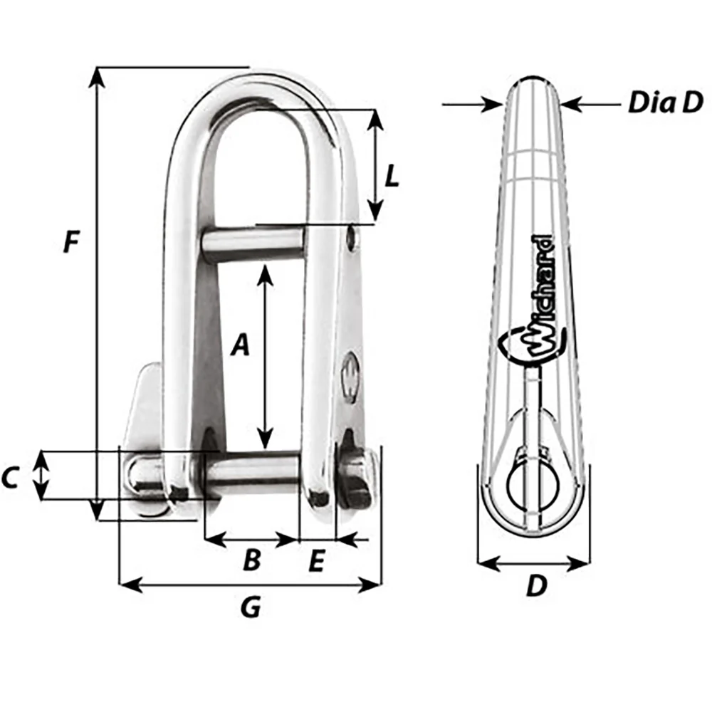 Wichard HR Key Pin Shackle With Bar - 8mm Pin Diameter [91434W] - Image 2
