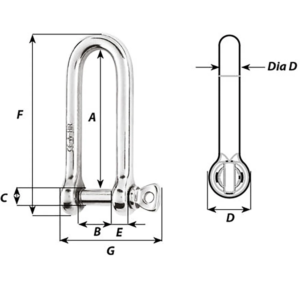 Wichard HR Long D Shackle - 10mm Diameter - 25/64" [11215W] - Image 2