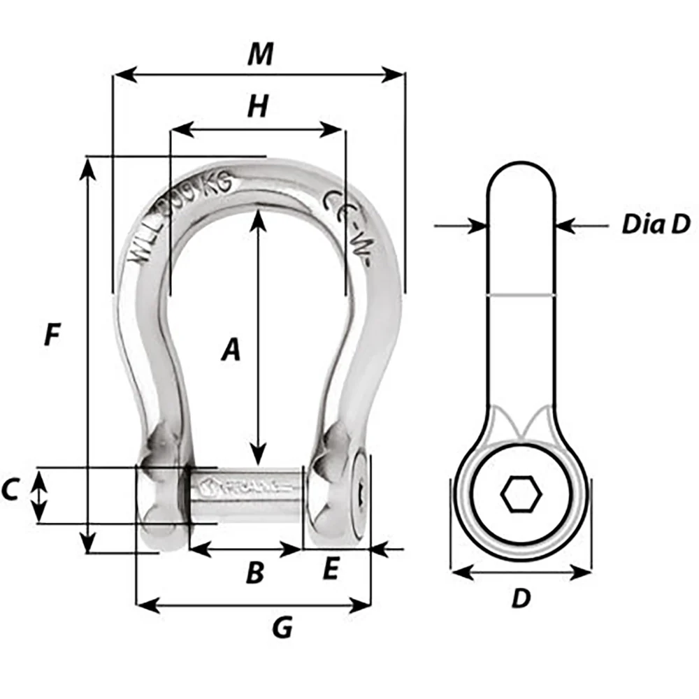 Wichard Self-Locking Allen Head Pin Bow Shackle - 8mm Diameter - 5/16" [1344W] - Image 2