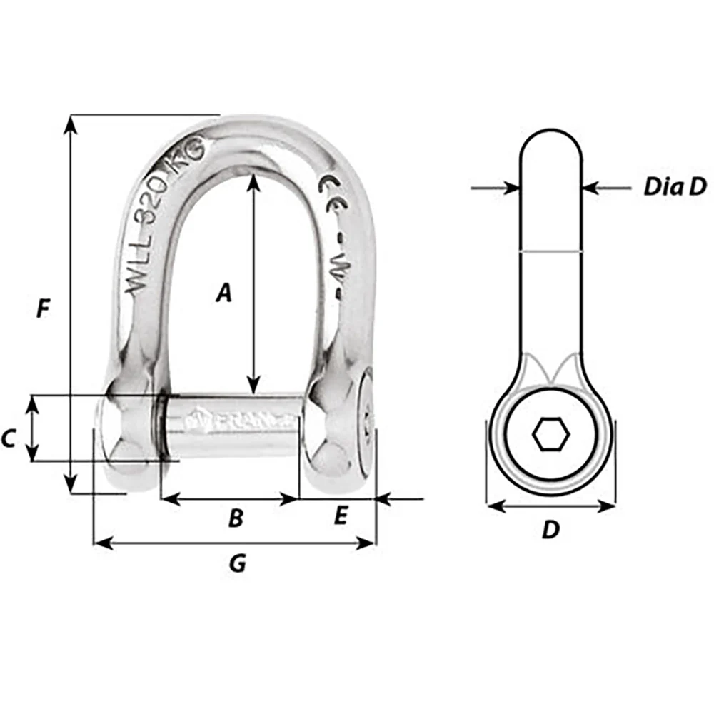 Wichard Self-Locking Allen Head Pin D Shackle - 12mm Diameter - 15/32" [1306W] - Image 2