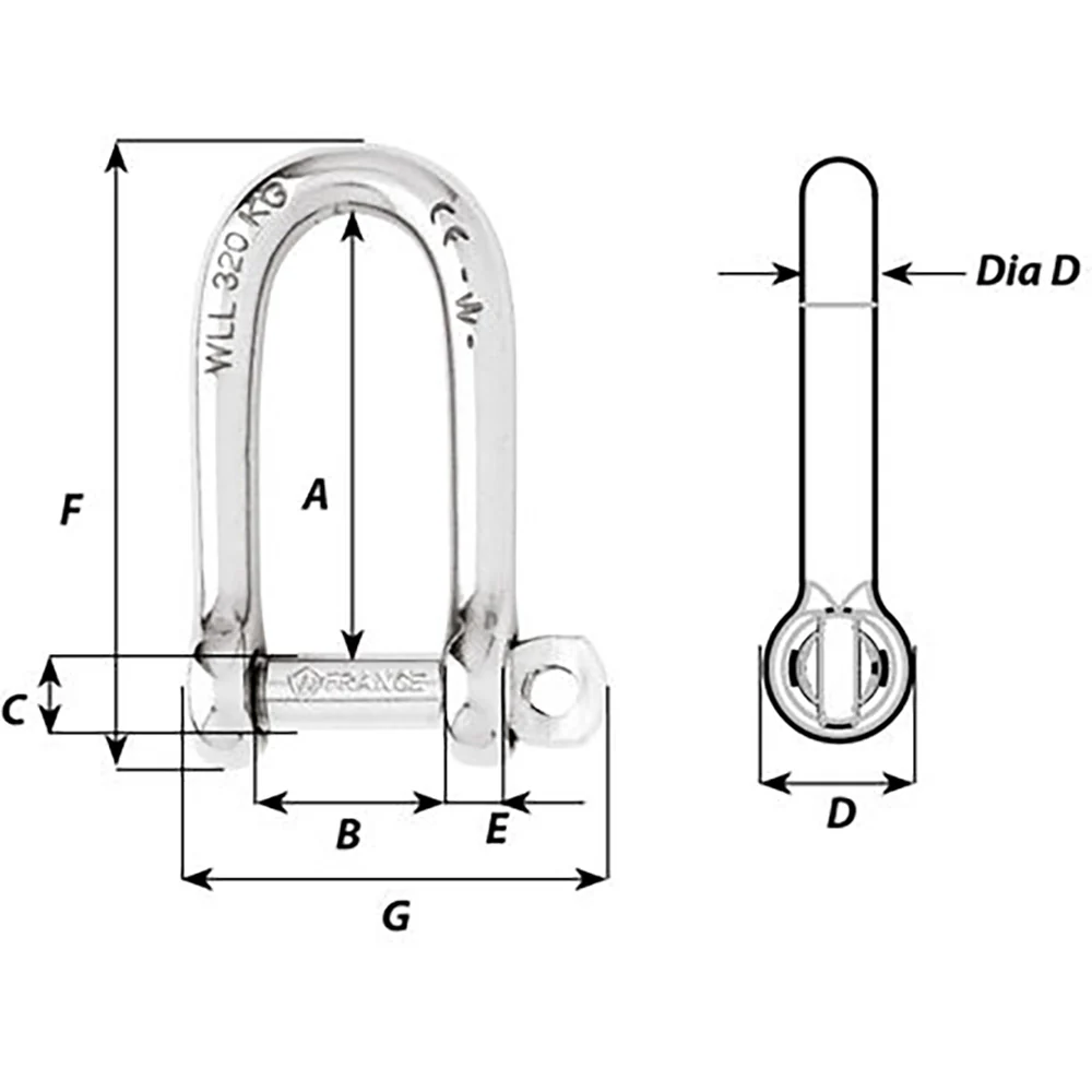 Wichard Self-Locking Long D Shackle - 10mm Diameter - 13/32" [1215W] - Image 2