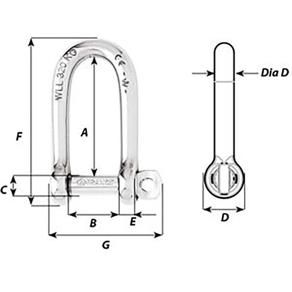 Wichard Self-Locking Long D Shackle - Diameter 8mm - 5/16" [1214W] - Image 2